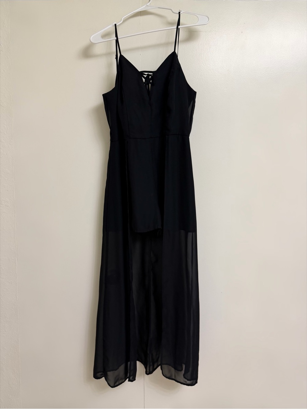 Black Spaghetti Strap Maxi Dress with Sheer Skirt